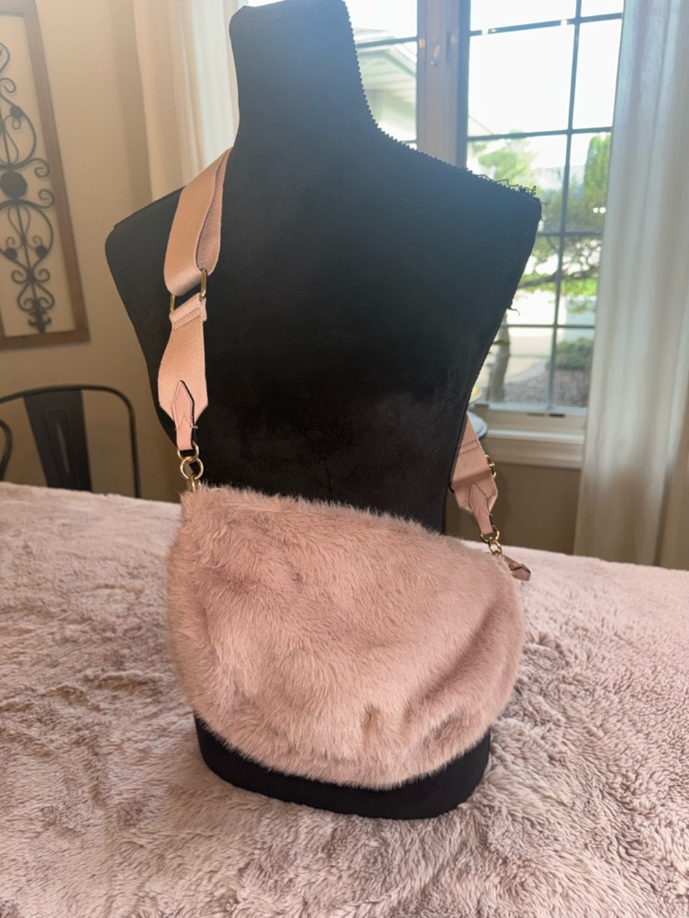 Victoria's Secret Faux Fur Sling Bag in Blush Pink
